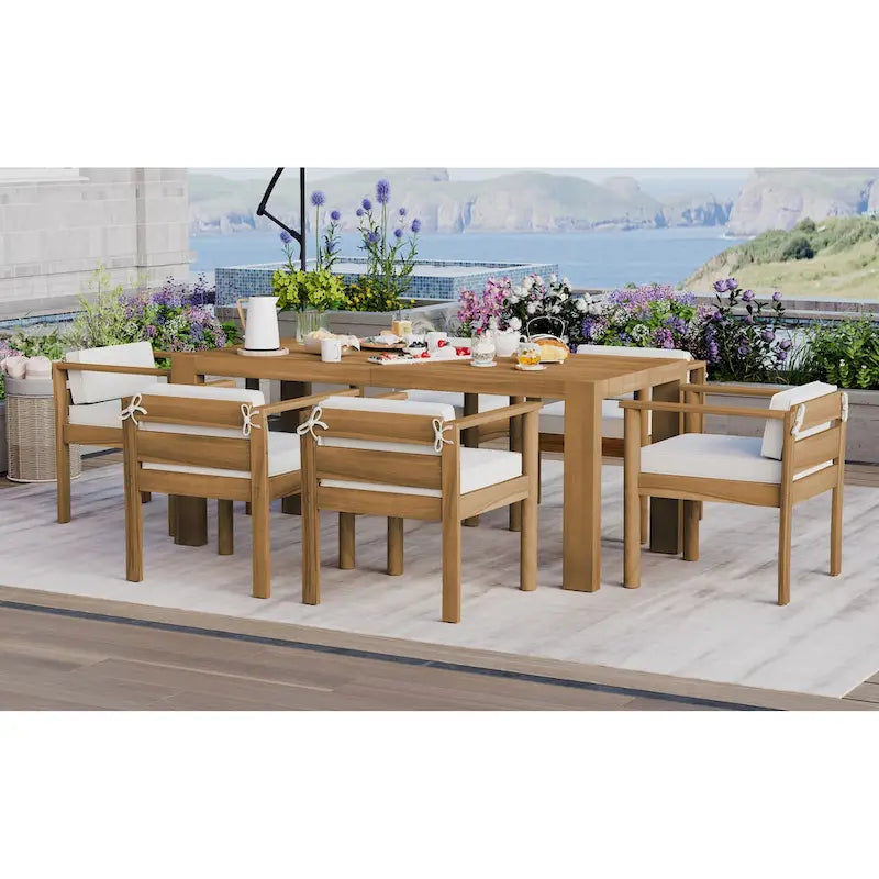 7-Piece Patio Dining Table Set for 6, Outdoor Furniture Sets with 72.8 Rectangle Table