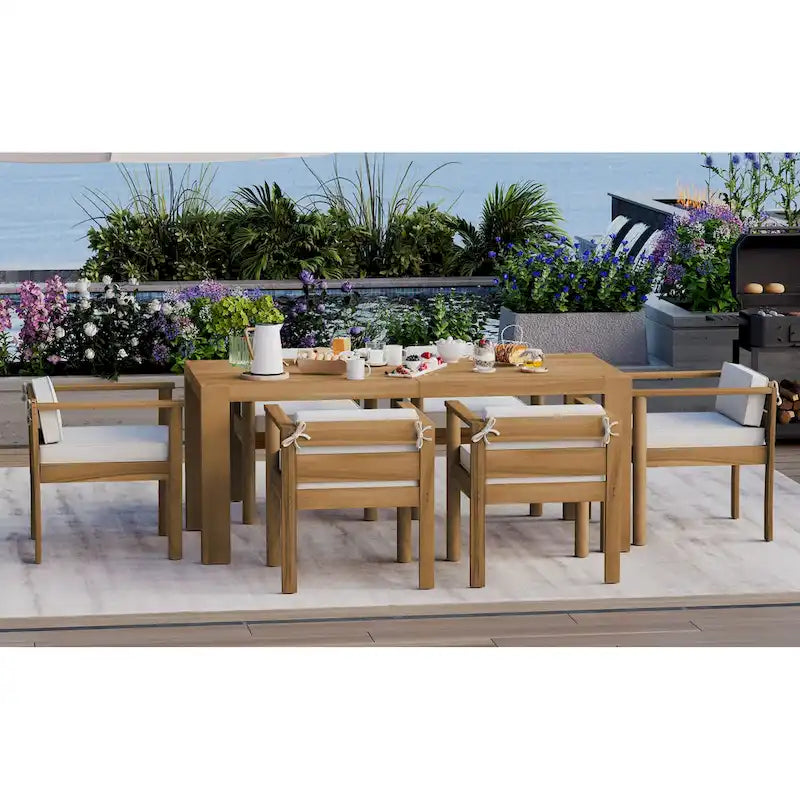 7-Piece Patio Dining Table Set for 6, Outdoor Furniture Sets with 72.8 Rectangle Table
