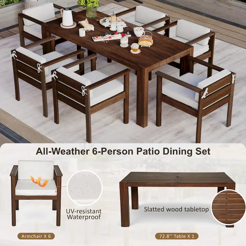 7-Piece Patio Dining Table Set for 6, Outdoor Furniture Sets with 72.8 Rectangle Table