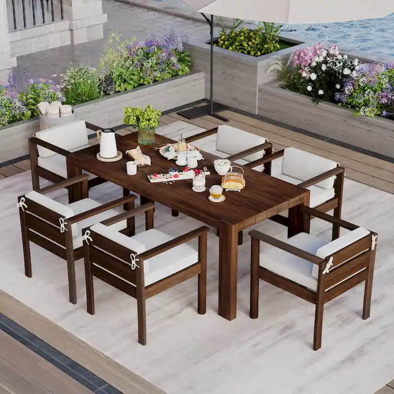 7-Piece Patio Dining Table Set for 6, Outdoor Furniture Sets with 72.8 Rectangle Table