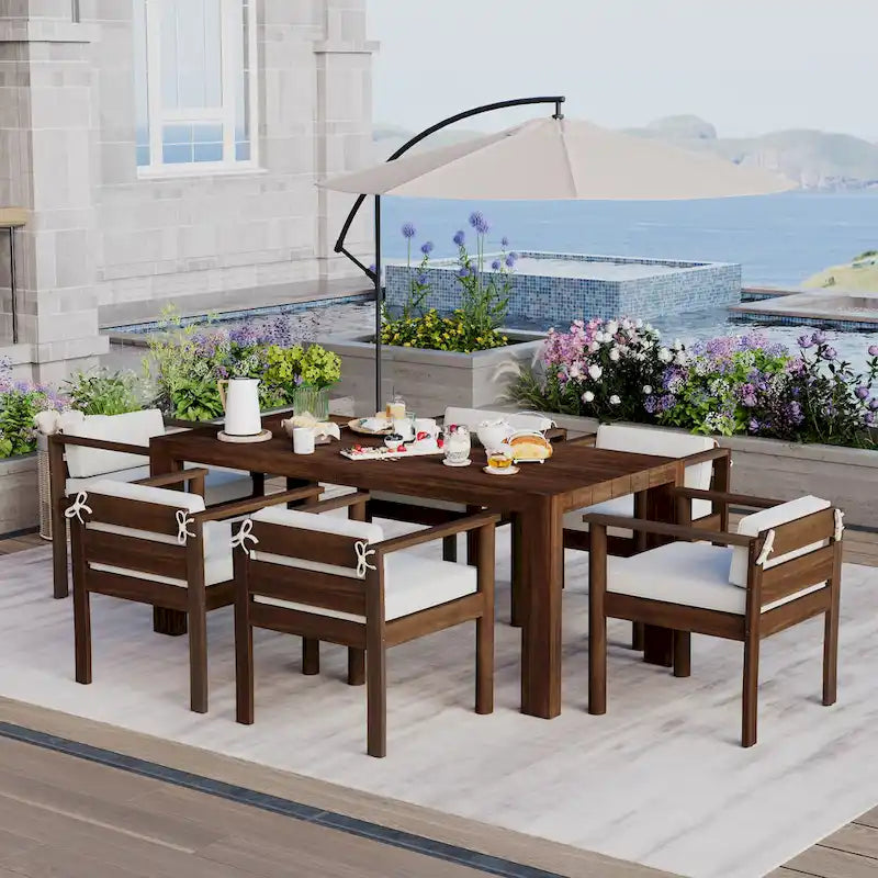 7-Piece Patio Dining Table Set for 6, Outdoor Furniture Sets with 72.8 Rectangle Table