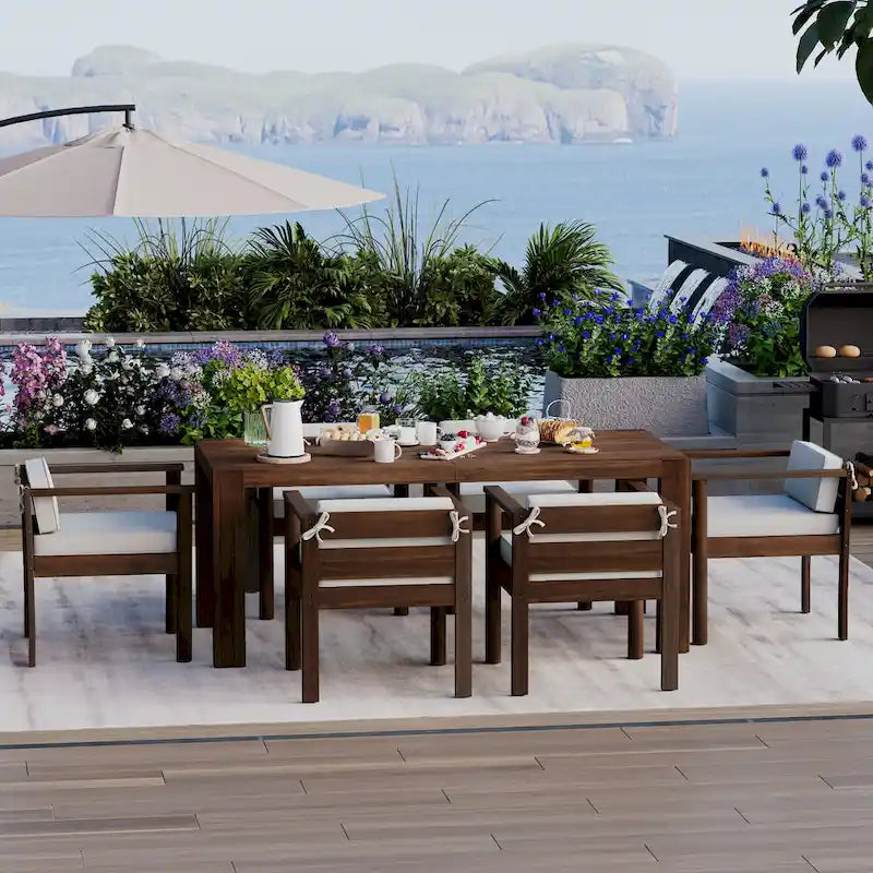 7-Piece Patio Dining Table Set for 6, Outdoor Furniture Sets with 72.8 Rectangle Table