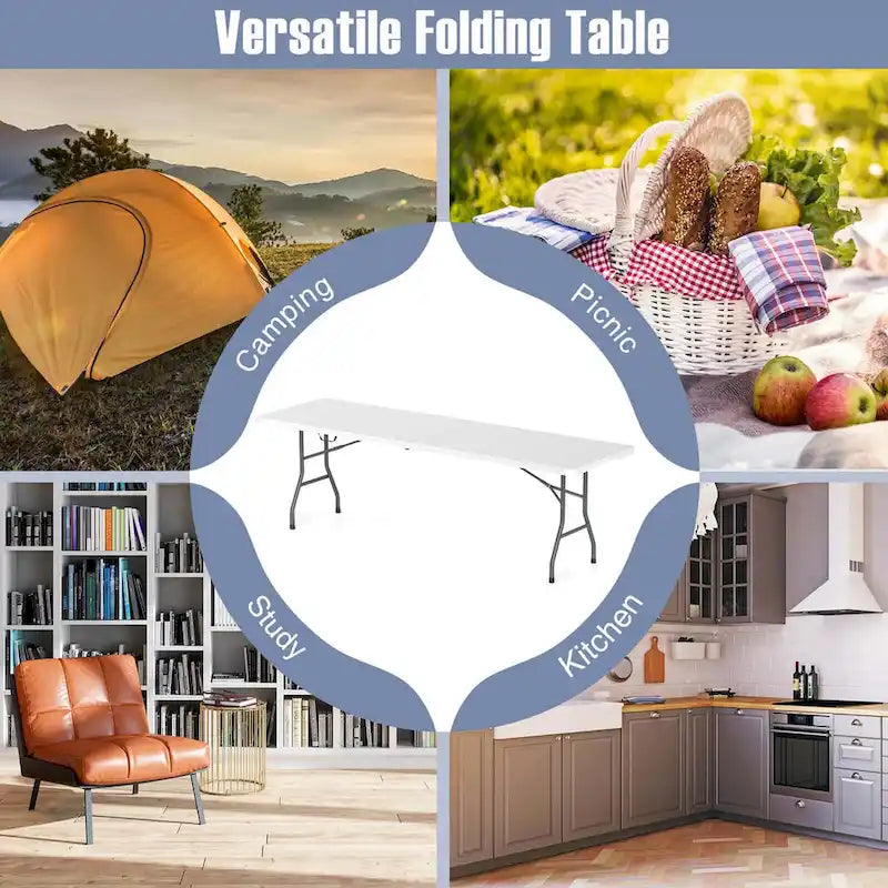 Costway 8 ft Portable Folding Table with HDPE Tabletop Safe Lock - See Details