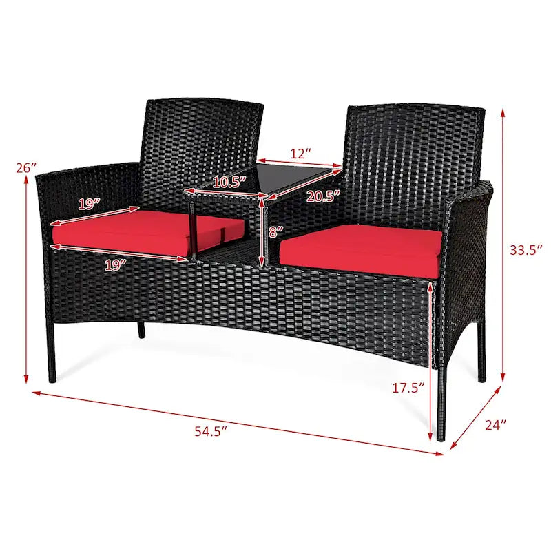 Costway Patio Rattan Conversation Set Seat Sofa Cushioned Loveseat - See Details