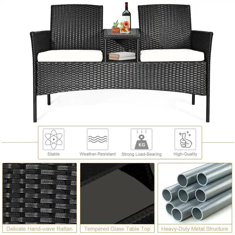 Costway Patio Rattan Conversation Set Seat Sofa Cushioned Loveseat - See Details
