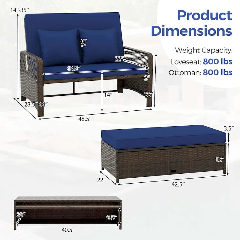 Costway Patio Rattan Daybed Wicker Loveseat Sofa with Multifunctional - See Details