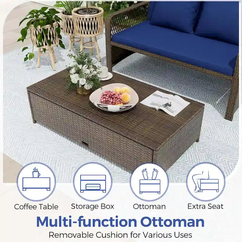 Costway Patio Rattan Daybed Wicker Loveseat Sofa with Multifunctional - See Details
