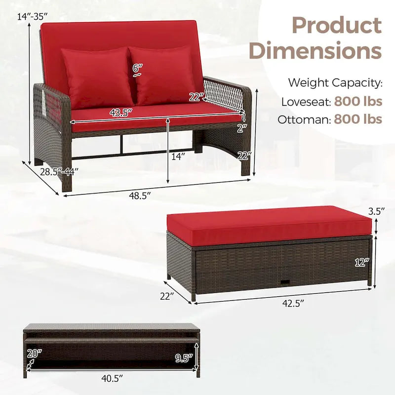 Costway Patio Rattan Daybed Wicker Loveseat Sofa with Multifunctional - See Details