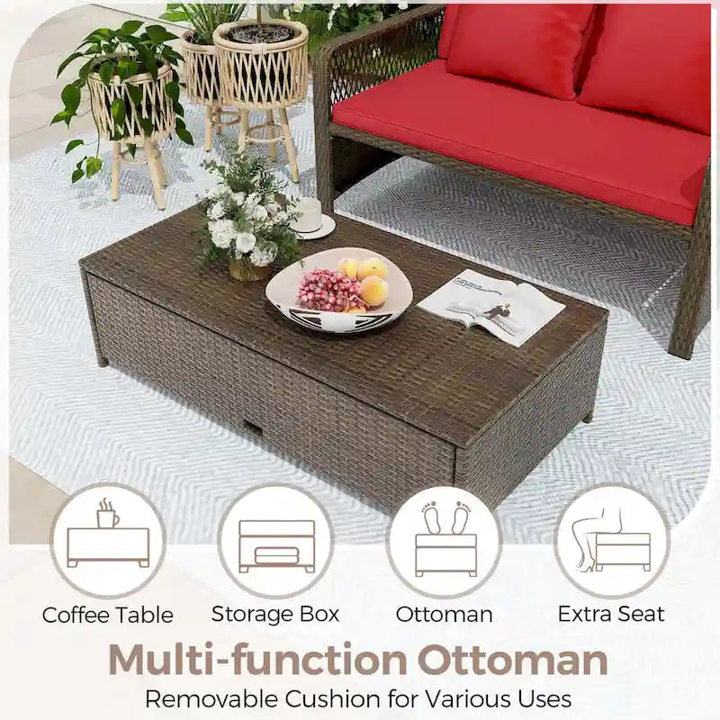 Costway Patio Rattan Daybed Wicker Loveseat Sofa with Multifunctional - See Details