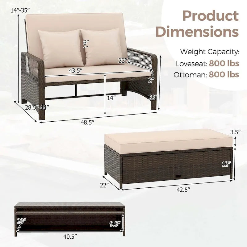 Costway Patio Rattan Daybed Wicker Loveseat Sofa with Multifunctional - See Details