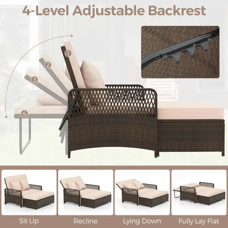 Costway Patio Rattan Daybed Wicker Loveseat Sofa with Multifunctional - See Details