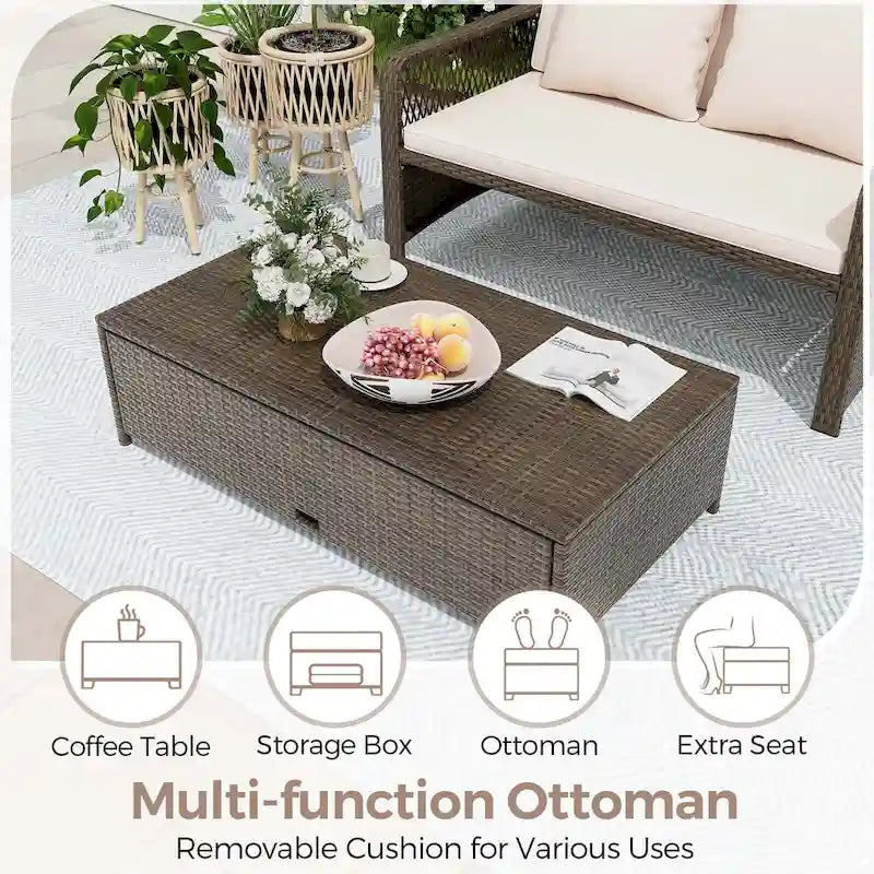Costway Patio Rattan Daybed Wicker Loveseat Sofa with Multifunctional - See Details