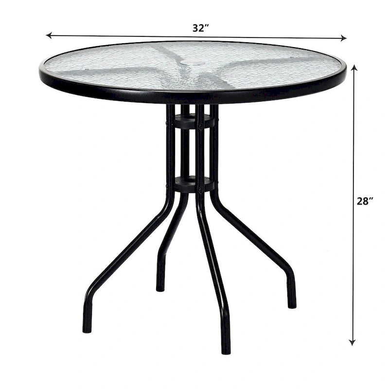 Costway 32 Outdoor Patio Round Table Tempered Glass Top