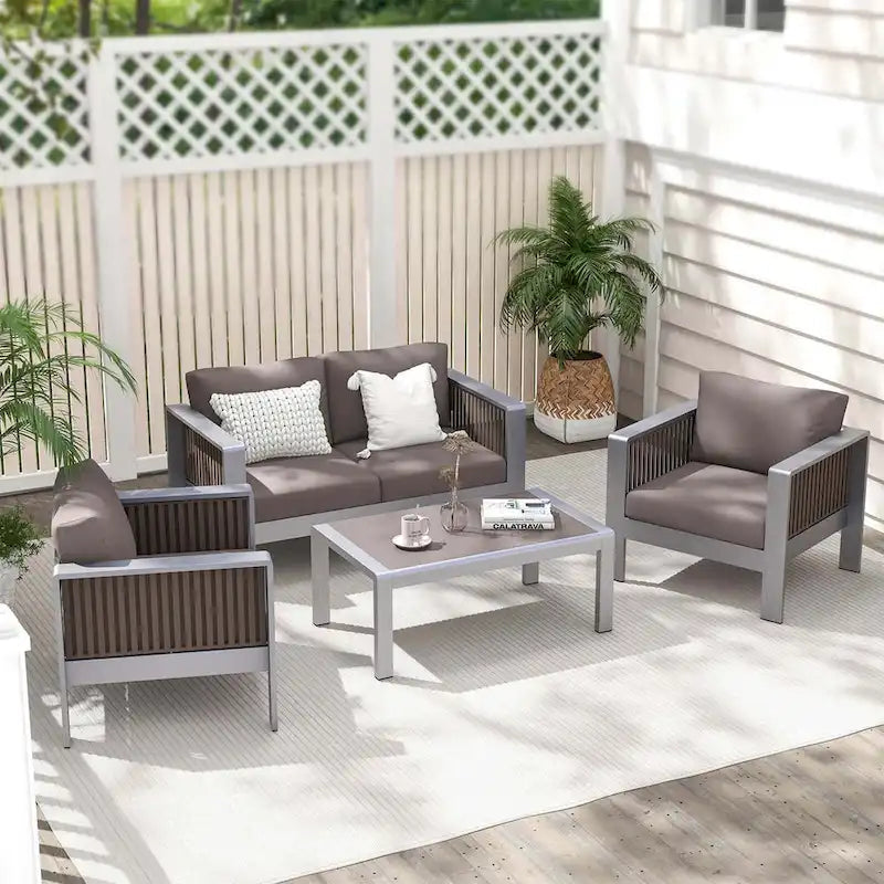 Costway Patio Aluminum Loveseat Sofa Outdoor Furniture Set with Thick - See Details