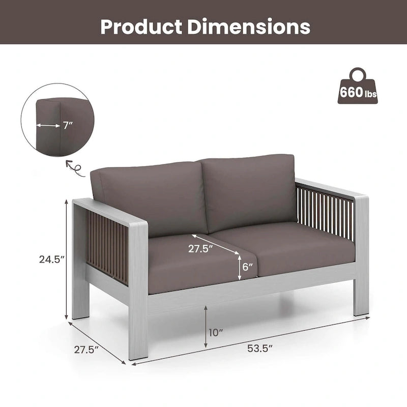 Costway Patio Aluminum Loveseat Sofa Outdoor Furniture Set with Thick - See Details