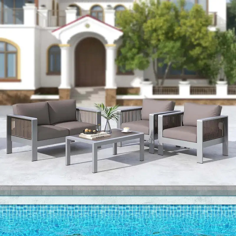 Costway Patio Aluminum Loveseat Sofa Outdoor Furniture Set with Thick - See Details