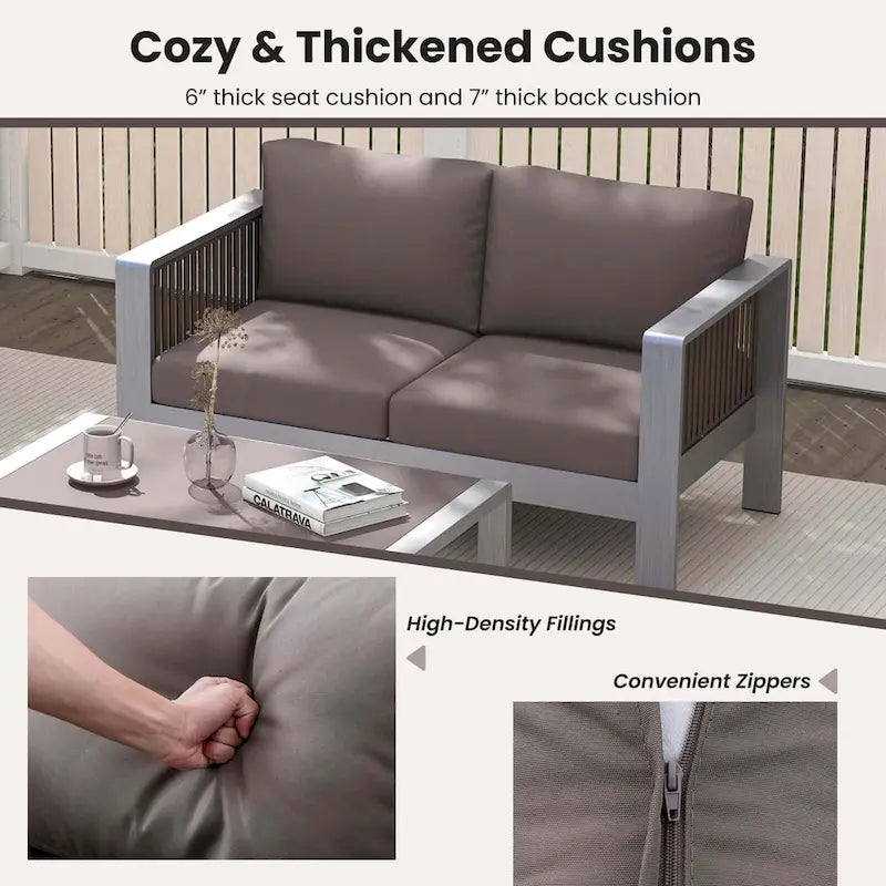 Costway Patio Aluminum Loveseat Sofa Outdoor Furniture Set with Thick - See Details