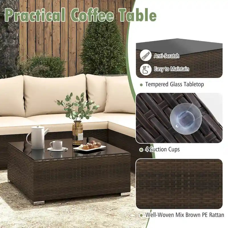 Costway 7 PCS Patio Rattan Furniture Set Sectional Sofa Cushioned - See Details