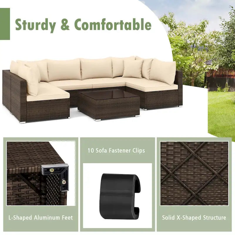 Costway 7 PCS Patio Rattan Furniture Set Sectional Sofa Cushioned - See Details