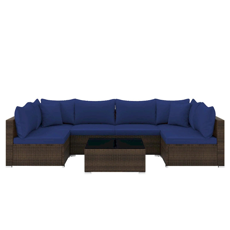 Costway 7 PCS Patio Rattan Furniture Set Sectional Sofa Cushioned - See Details