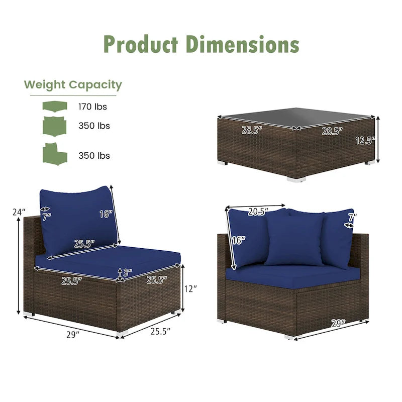 Costway 7 PCS Patio Rattan Furniture Set Sectional Sofa Cushioned - See Details