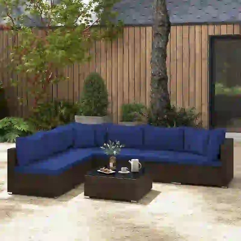 Costway 7 PCS Patio Rattan Furniture Set Sectional Sofa Cushioned - See Details
