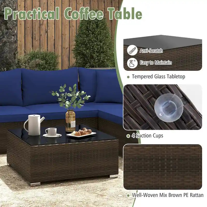 Costway 7 PCS Patio Rattan Furniture Set Sectional Sofa Cushioned - See Details