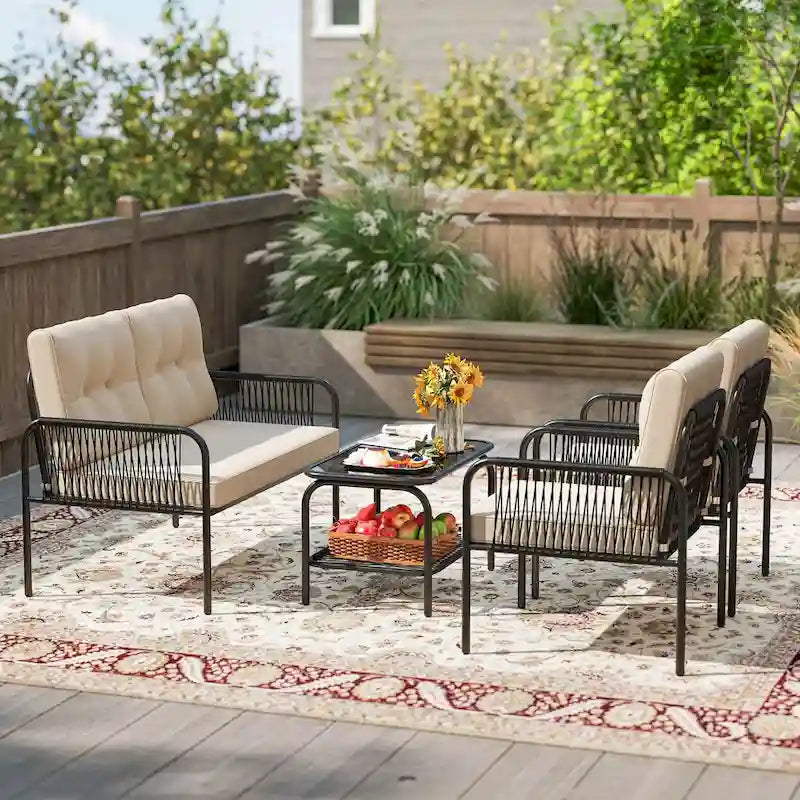 Costway 4 PCS Patio Furniture Set with Loveseat Tempered Glass Coffee - See Details