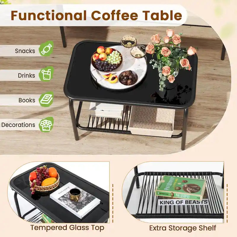 Costway 4 PCS Patio Furniture Set with Loveseat Tempered Glass Coffee - See Details