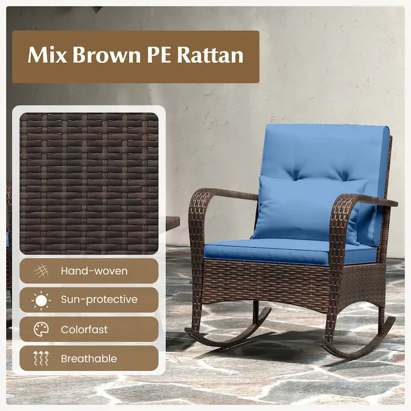 Gymax 3 Piece Outdoor Rocking Set Rattan Rocker Chairs w/ Tempered