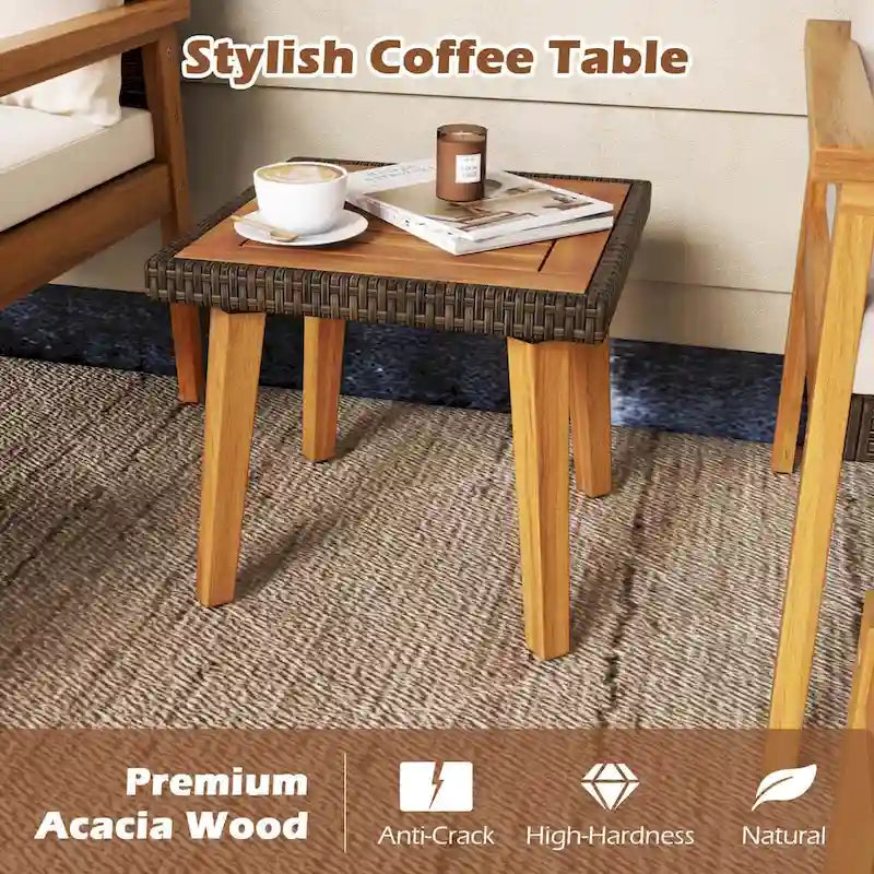 Costway 5 PCS Rattan Furniture Set Wood Frame Chairs & Ottomans with - See Details