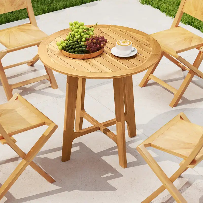 Gymax 31.5  Patio Dining Table Round Teak Wood Dining Table w/