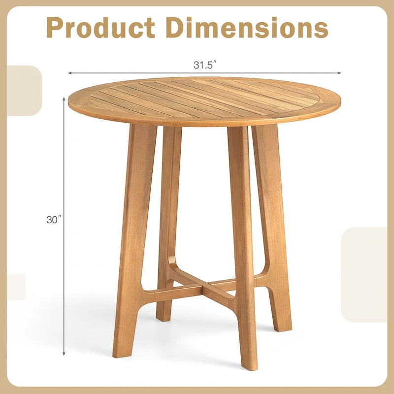 Gymax 31.5  Patio Dining Table Round Teak Wood Dining Table w/
