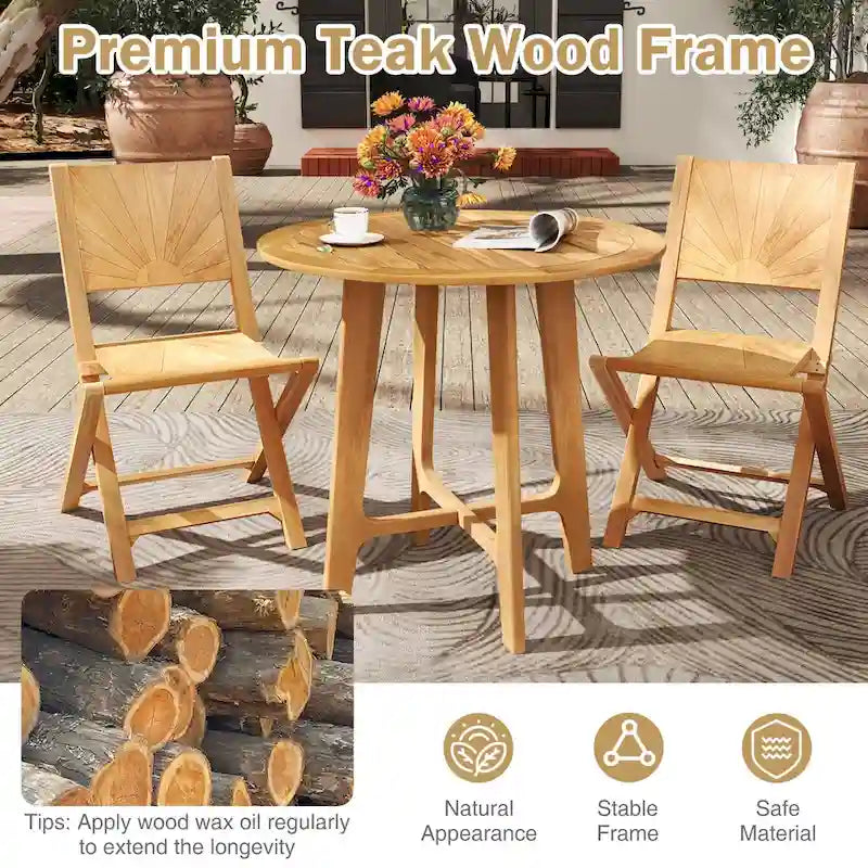 Gymax 31.5  Patio Dining Table Round Teak Wood Dining Table w/