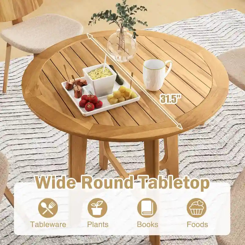 Gymax 31.5  Patio Dining Table Round Teak Wood Dining Table w/