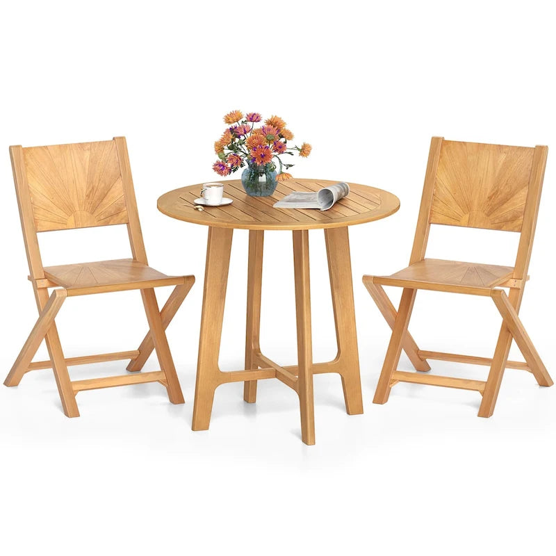 Gymax 31.5  Patio Dining Table Round Teak Wood Dining Table w/