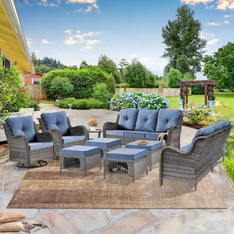 9 Piece Patio Furniture Set with Swivel Rocker Chair and Outdoor Sofa