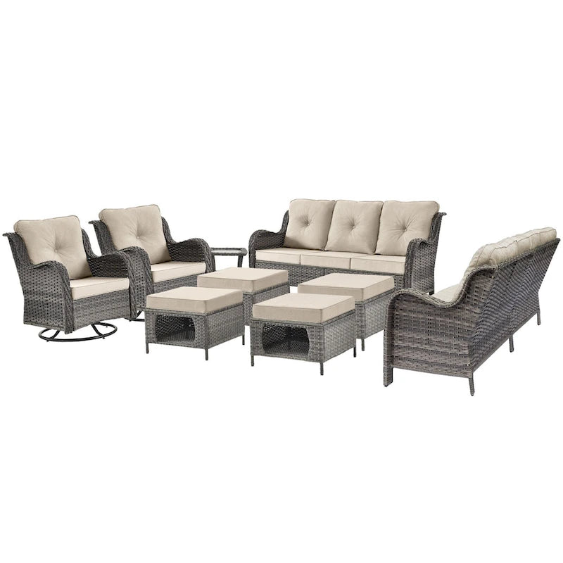 9 Piece Patio Furniture Set with Swivel Rocker Chair and Outdoor Sofa