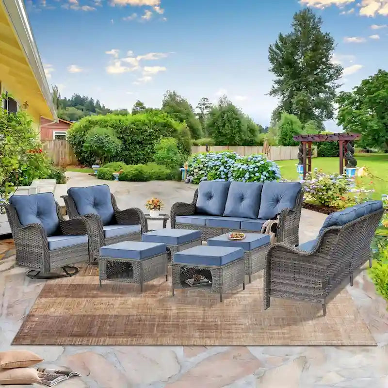 9 Piece Patio Furniture Set with Swivel Rocker Chair and Outdoor Sofa