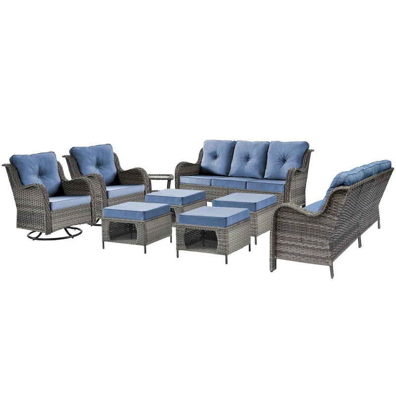 9 Piece Patio Furniture Set with Swivel Rocker Chair and Outdoor Sofa