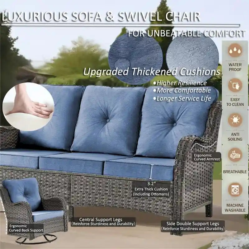 9 Piece Patio Furniture Set with Swivel Rocker Chair and Outdoor Sofa