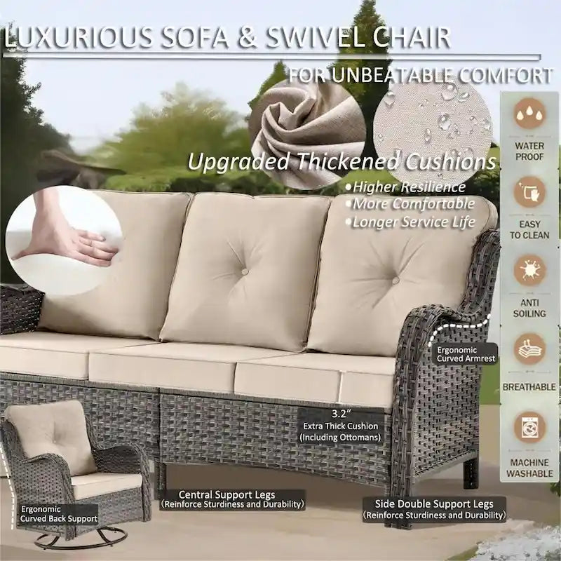 9 Piece Patio Furniture Set with Swivel Rocker Chair and Outdoor Sofa