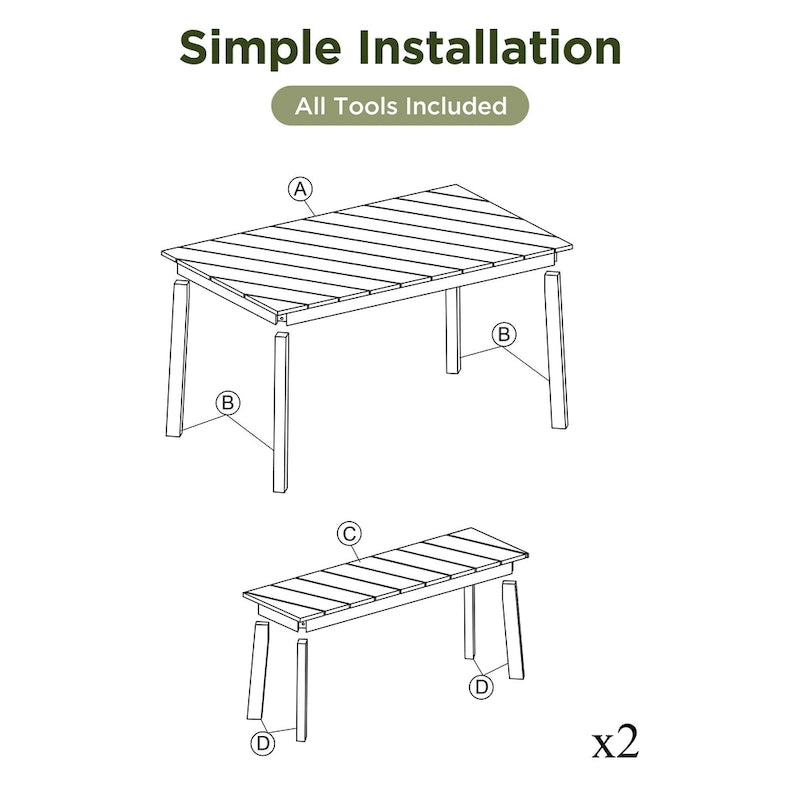 3 Pieces Patio Dining Set, Outdoor Acacia Table and 2 Benches, Dining Set Picnic Beer Table for 4-6, Picnic Set