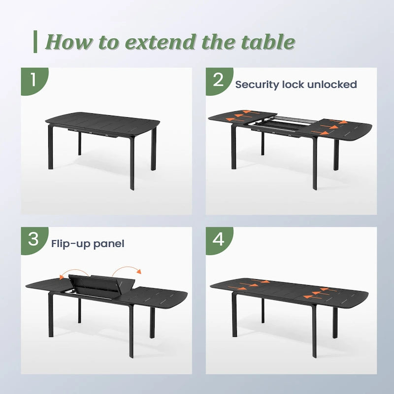 9PC Outdoor Aluminum Expandable Patio Dining Table Extension Table with Floding Chair