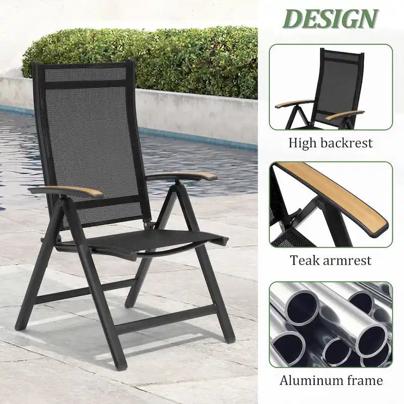 9PC Outdoor Aluminum Expandable Patio Dining Table Extension Table with Floding Chair
