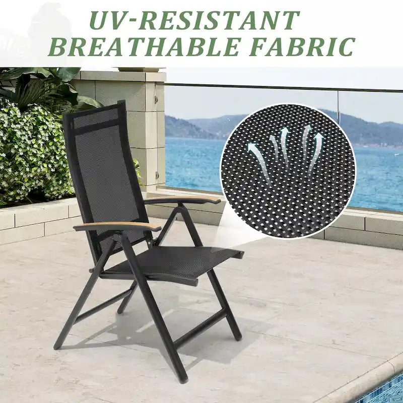 9PC Outdoor Aluminum Expandable Patio Dining Table Extension Table with Floding Chair