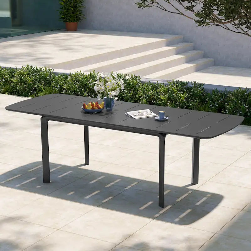 9PC Outdoor Aluminum Expandable Patio Dining Table Extension Table with Floding Chair