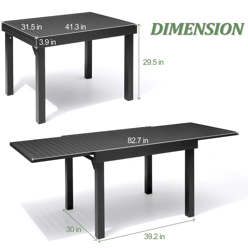 7PC Outdoor Set Aluminum Expandable Patio Dining Table with Rattan Chair