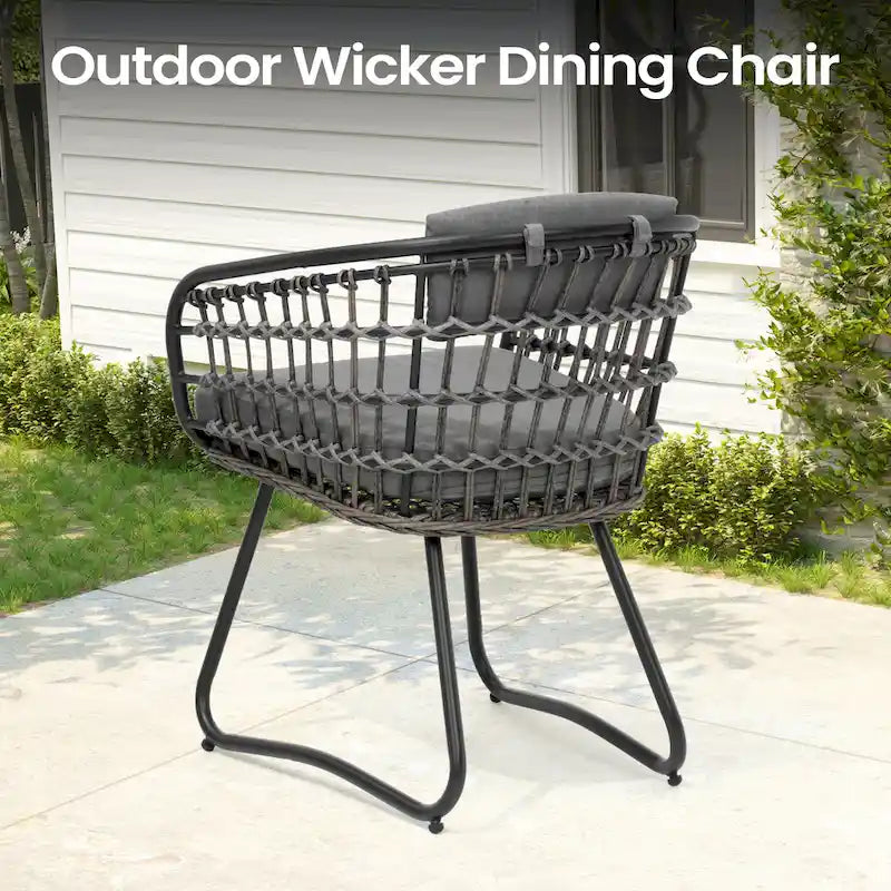 7PC Outdoor Set Aluminum Expandable Patio Dining Table with Rattan Chair