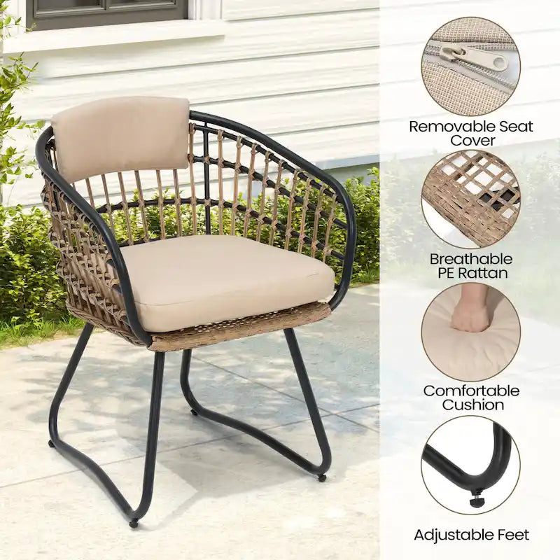 7PC Outdoor Set Aluminum Expandable Patio Dining Table with Rattan Chair